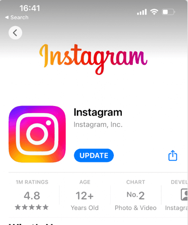 App Store > Update Instagram to fix Instagram messages gone black 