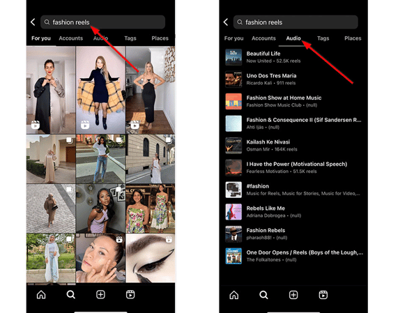 how to search audio on Instagram